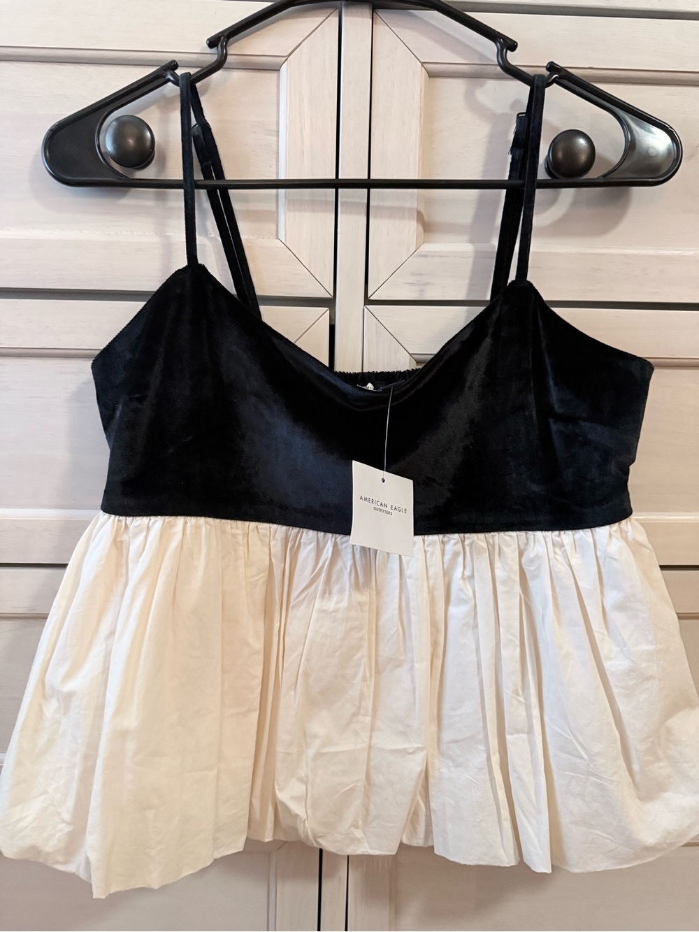 American Eagle Outfitters Black Velvet Bodice Cream Peplum Top